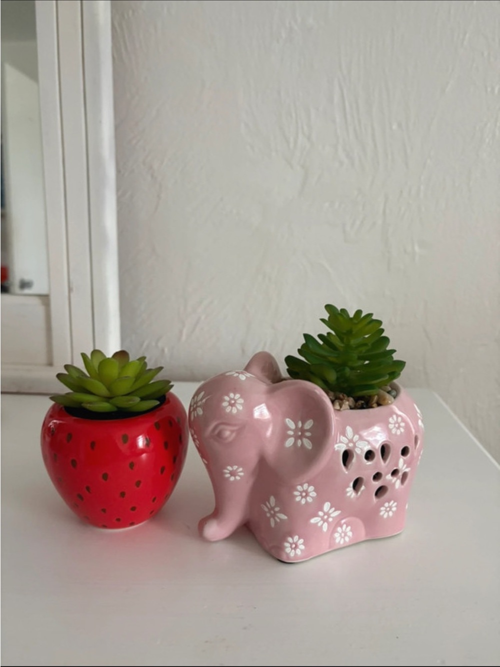 Pink Floral Elephant Ceramic Planter - Home Accents